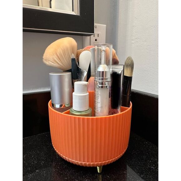 Diesisa 5 Slot Make up Brushes Orange Cup 360° Rotating Makeup Brush Holder - Picture 4 of 5